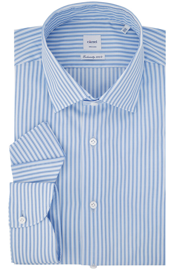 Camicia Càrrel a righe azzurre e bianche in cotone doppio ritorto